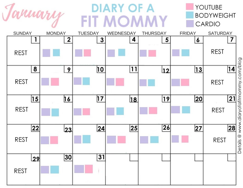 free 30 day january workout challenge calendar diary